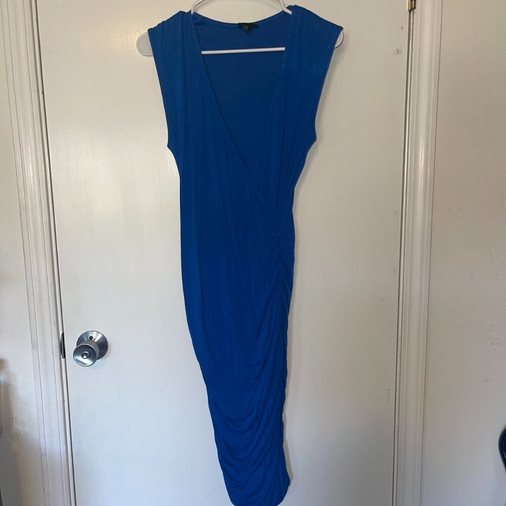 Mossimo Ruched Blue Dress Deep V